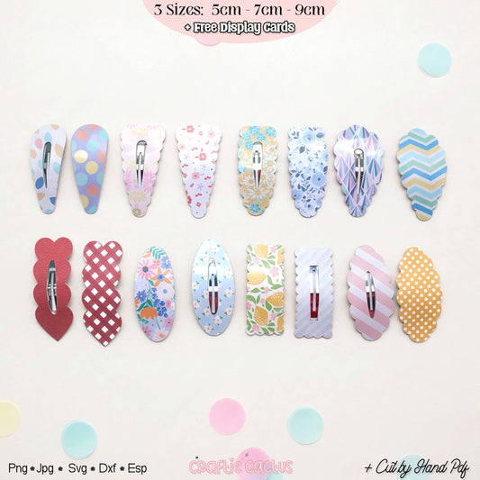 A set of decorative nail art template files or press-on nail designs shown in two rows on a light pastel background. The designs include polka dots, floral prints, stripes, hearts, and geometric patterns in pastel and bright colors.