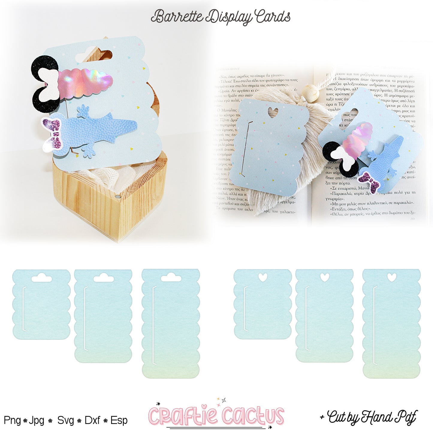 Scalloped Barrettes Display Card Svg | Hair Packaging Card Template | Small Business Packaging