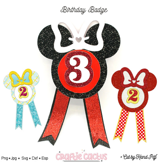 Girly Mouse Badge Rosette for Birthday | DIY Birthday Party Favors | Rosette Badge svg -