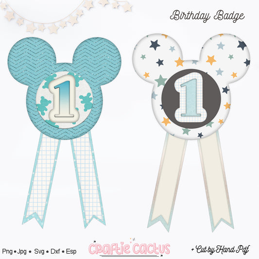 Mouse Badge Rosette for Boys Birthday | DIY Birthday Party Favors | Rosette Badge svg