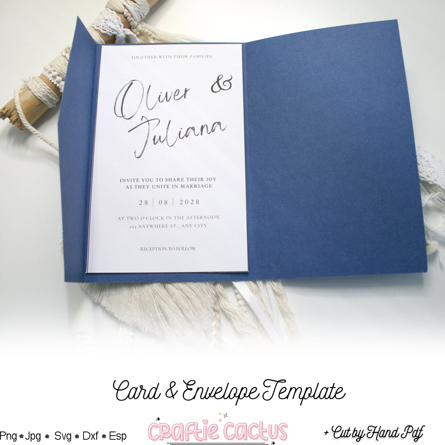 Tri Fold Wedding Envelope with pocket Cards & Envelope Template SVG n.4 Craftie Cactus