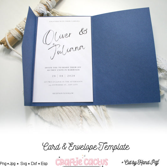 Tri Fold Wedding Envelope with pocket Cards & Envelope Template SVG n.4 Craftie Cactus