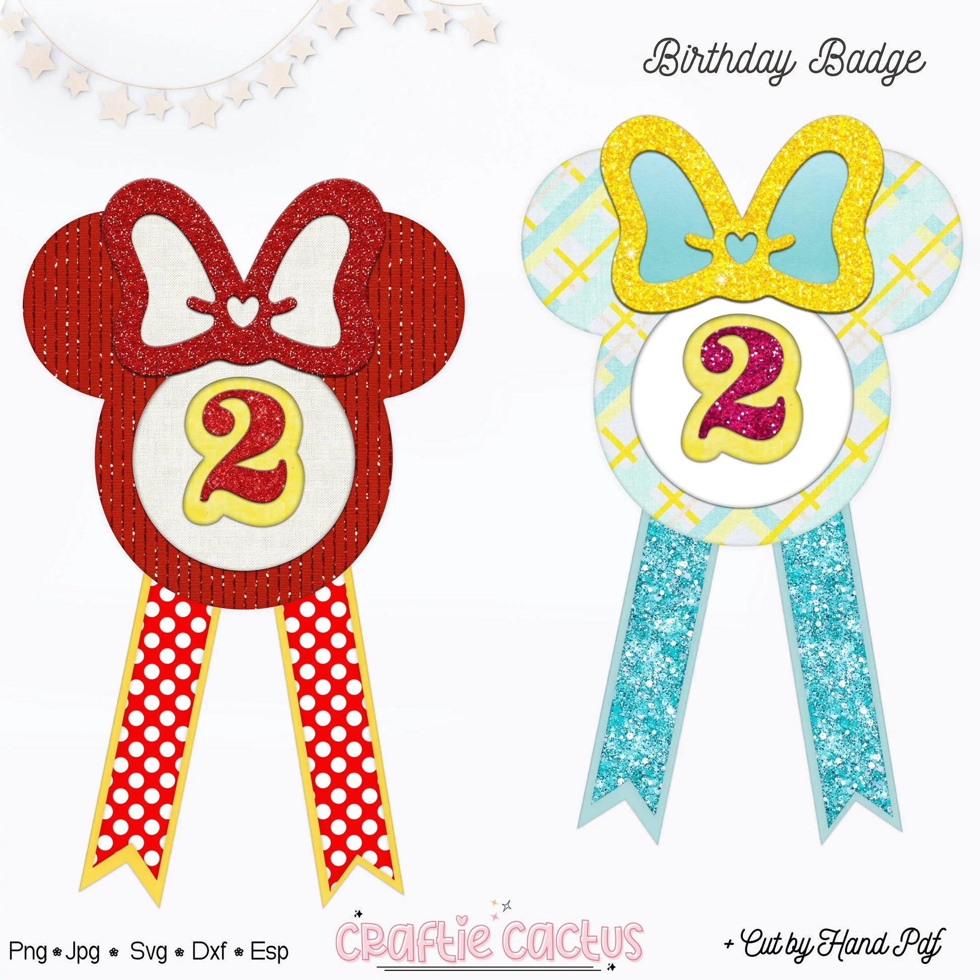 Girly Mouse Badge Rosette for Birthday | DIY Birthday Party Favors | Rosette Badge svg -