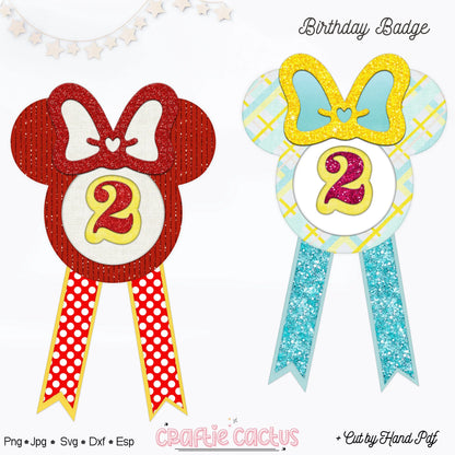 Girly Mouse Badge Rosette for Birthday | DIY Birthday Party Favors | Rosette Badge svg -