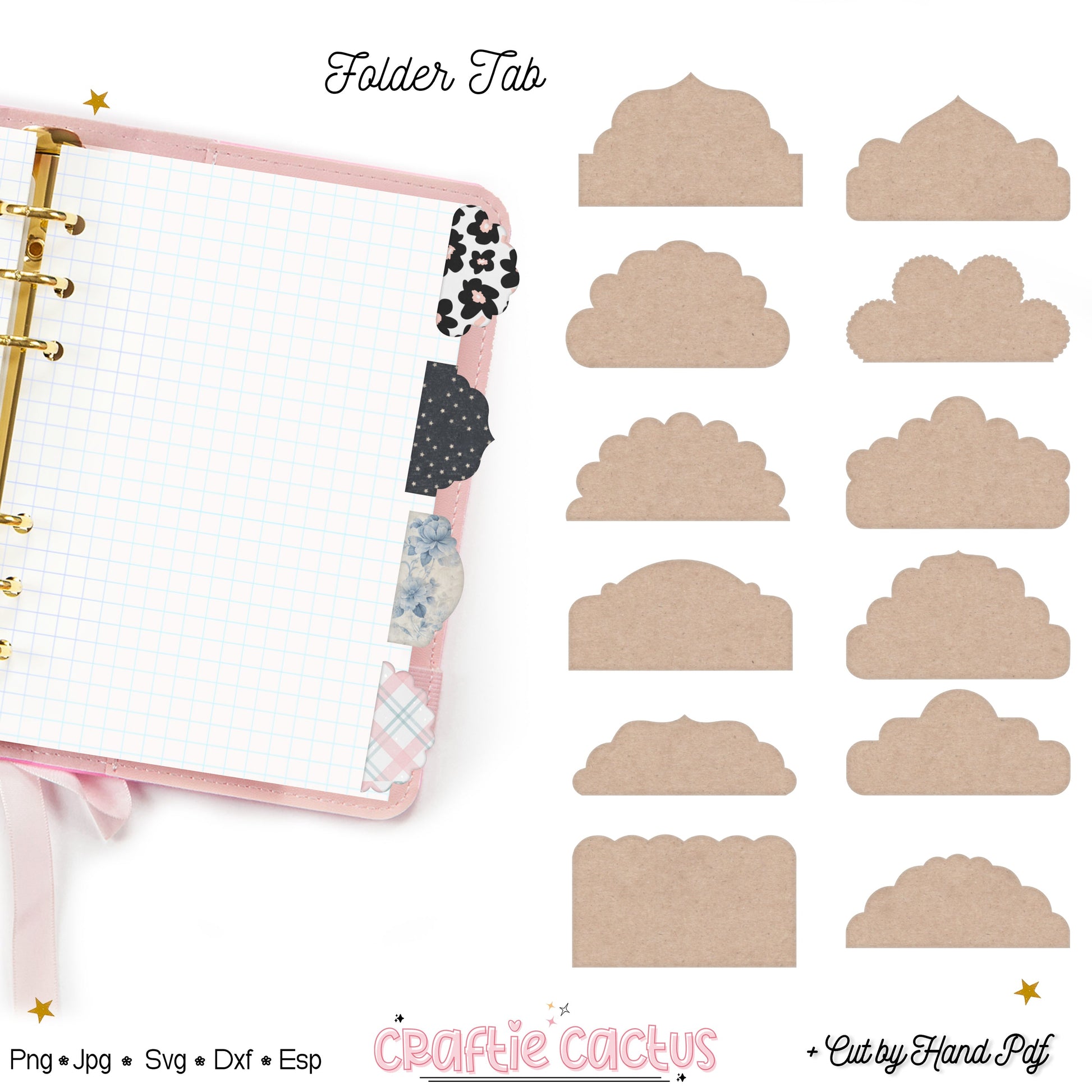 Double Fold Over Tab Template - Stationary Journal Tabs n.2 Craftie Cactus