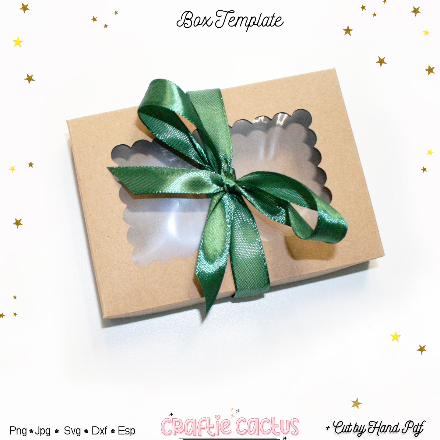 Kraft paper gift box with green ribbon on a white background