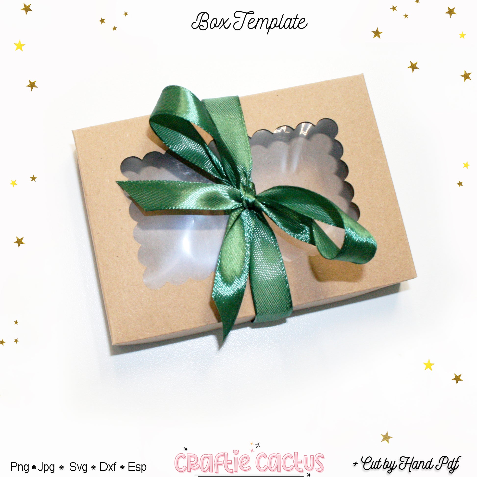 Kraft paper gift box with green ribbon on a white background