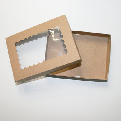 Brown cardboard box with a window on a white background