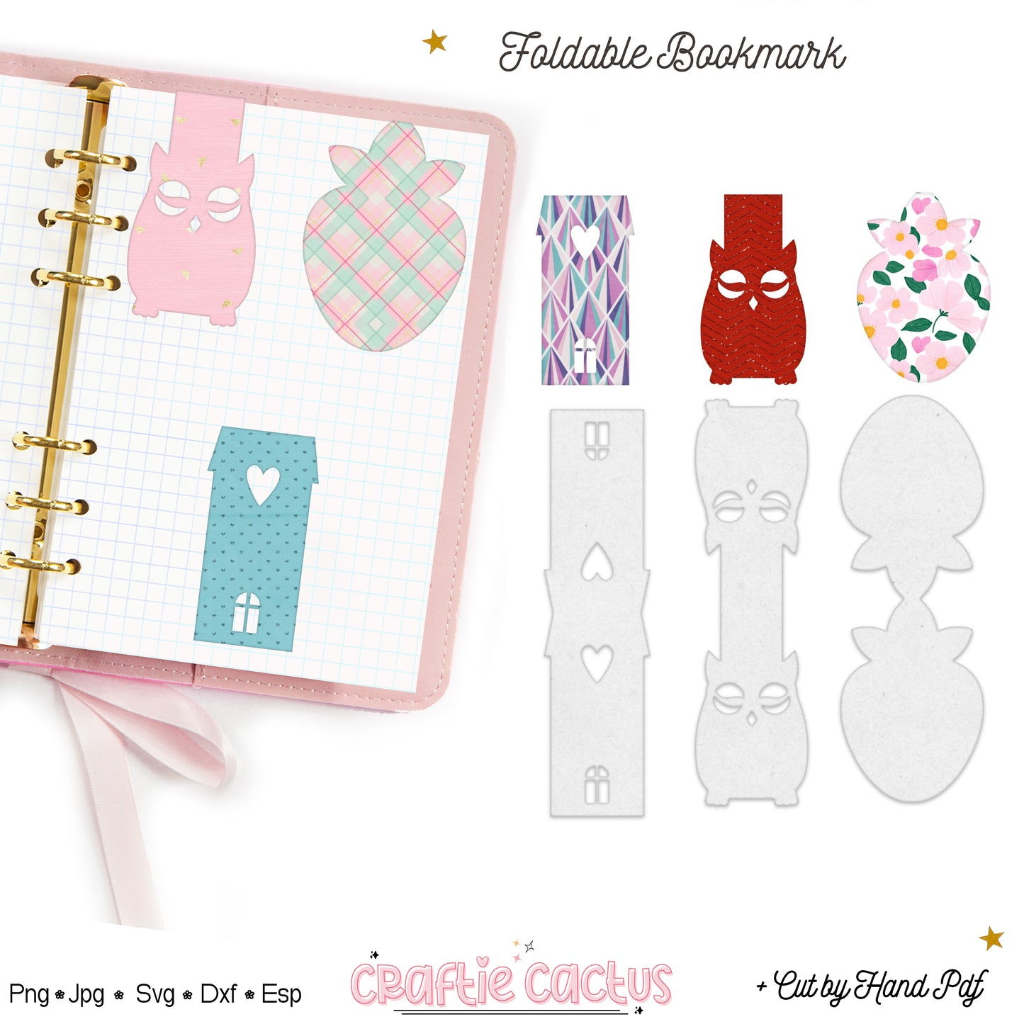 Owl,Strawberry,Home,Foldable Bookmark Svg for Book Lovers| Diy Bookmark Template| Cute Reading Accessories Svg