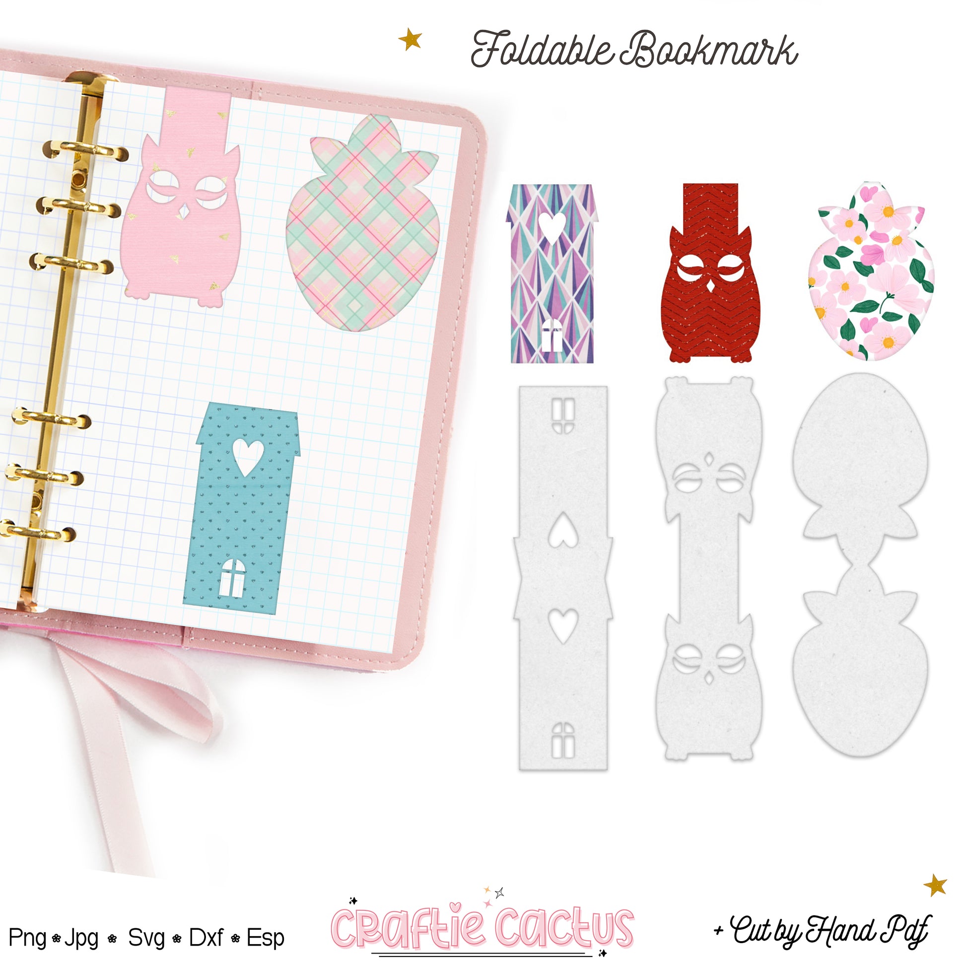 Owl,Strawberry,Home,Foldable Bookmark Svg for Book Lovers| Diy Bookmark Template| Cute Reading Accessories Svg