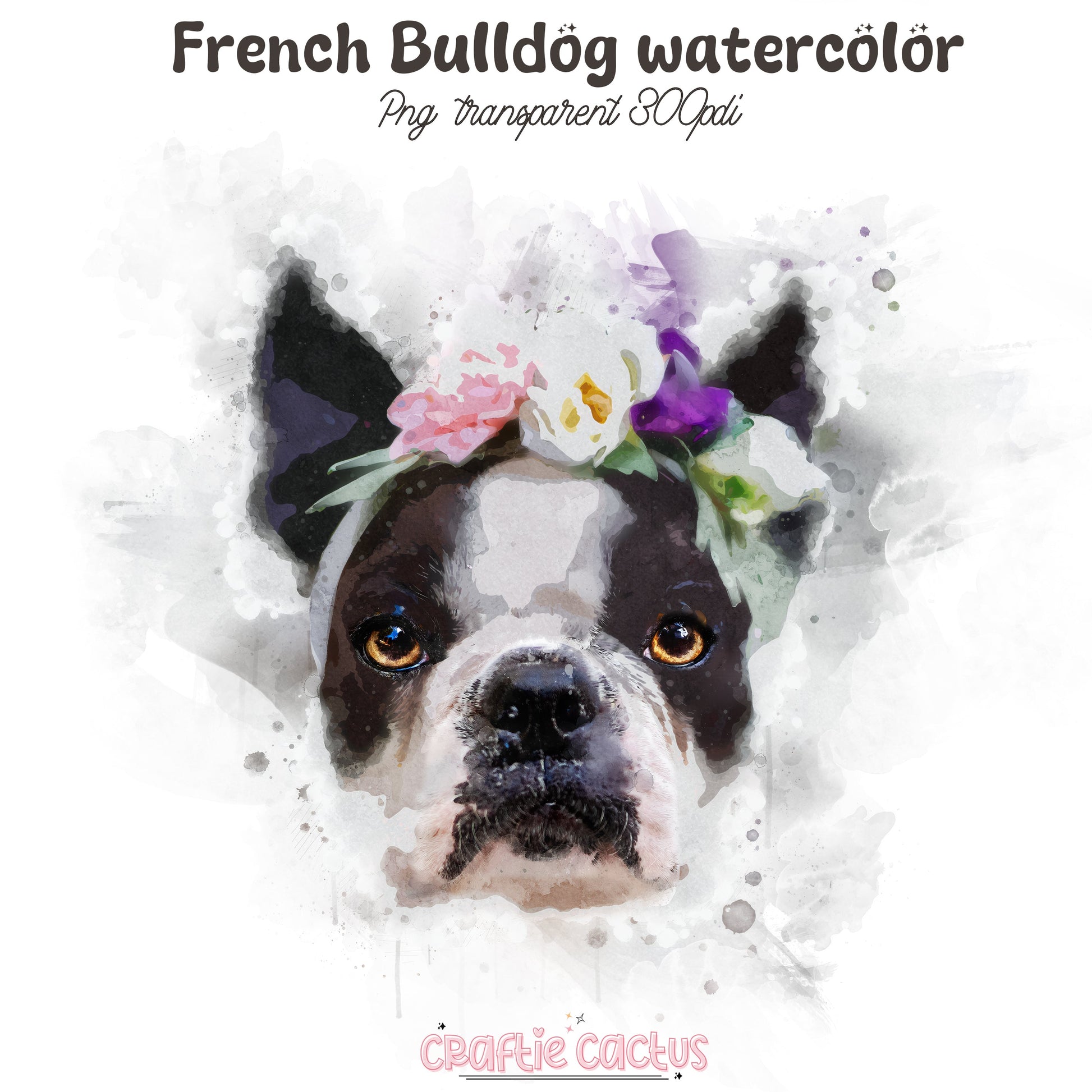 French Bulldog watercolor Clipart High resolution Craftie Cactus