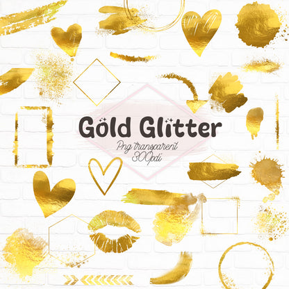 Gold glitter shapes on a white background with 'Gold Glitter' text.