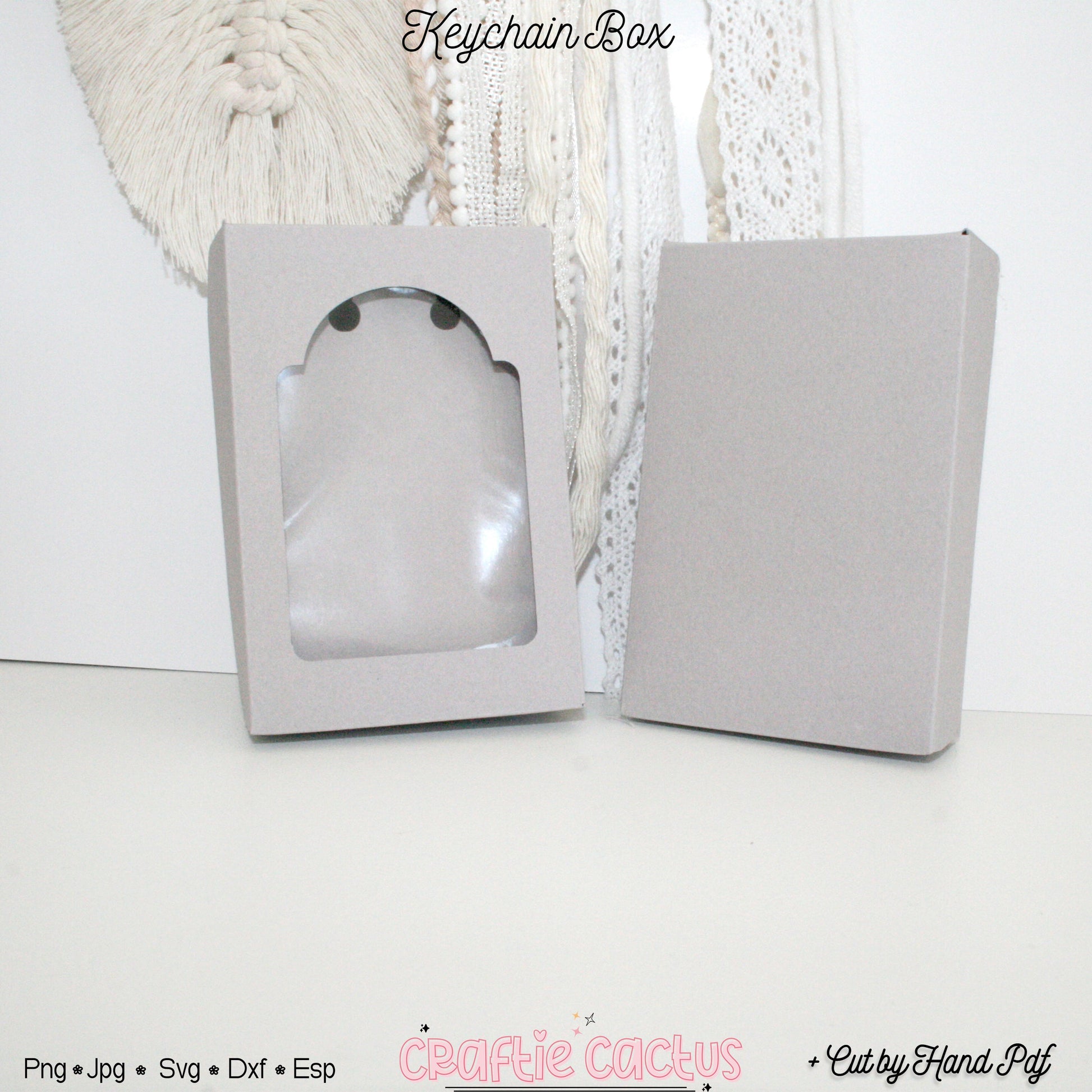 Boho Box Template with Window for Keychain Packaging Craftie Cactus