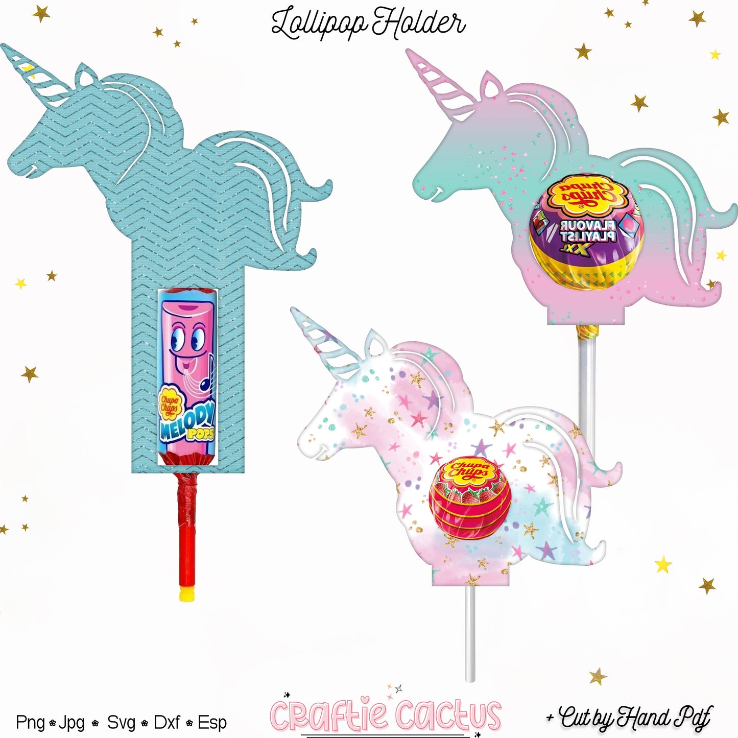 Unicorn Lollipop Holder Template - Candy Packaging Craftie Cactus