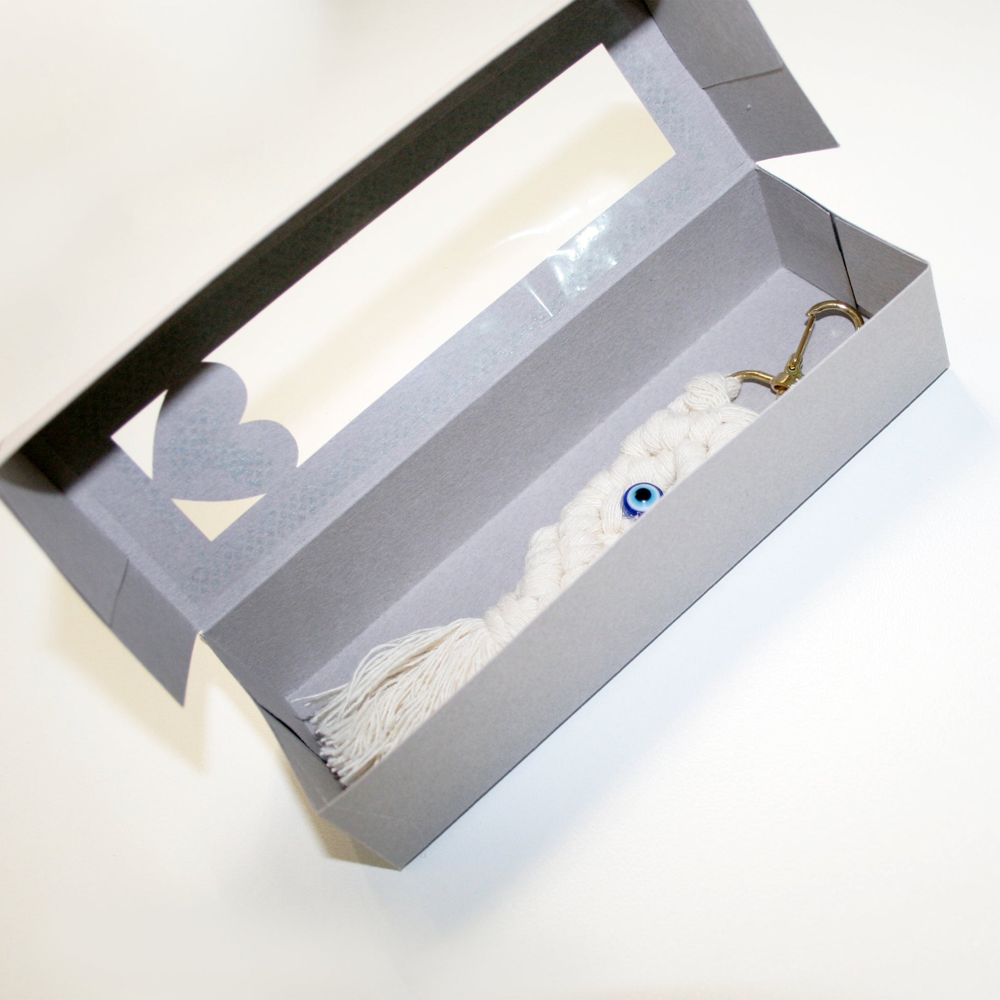 Rectangle Long Gift Box with heart window ( extra Display Card for Keychain Macrame ) Craftie Cactus