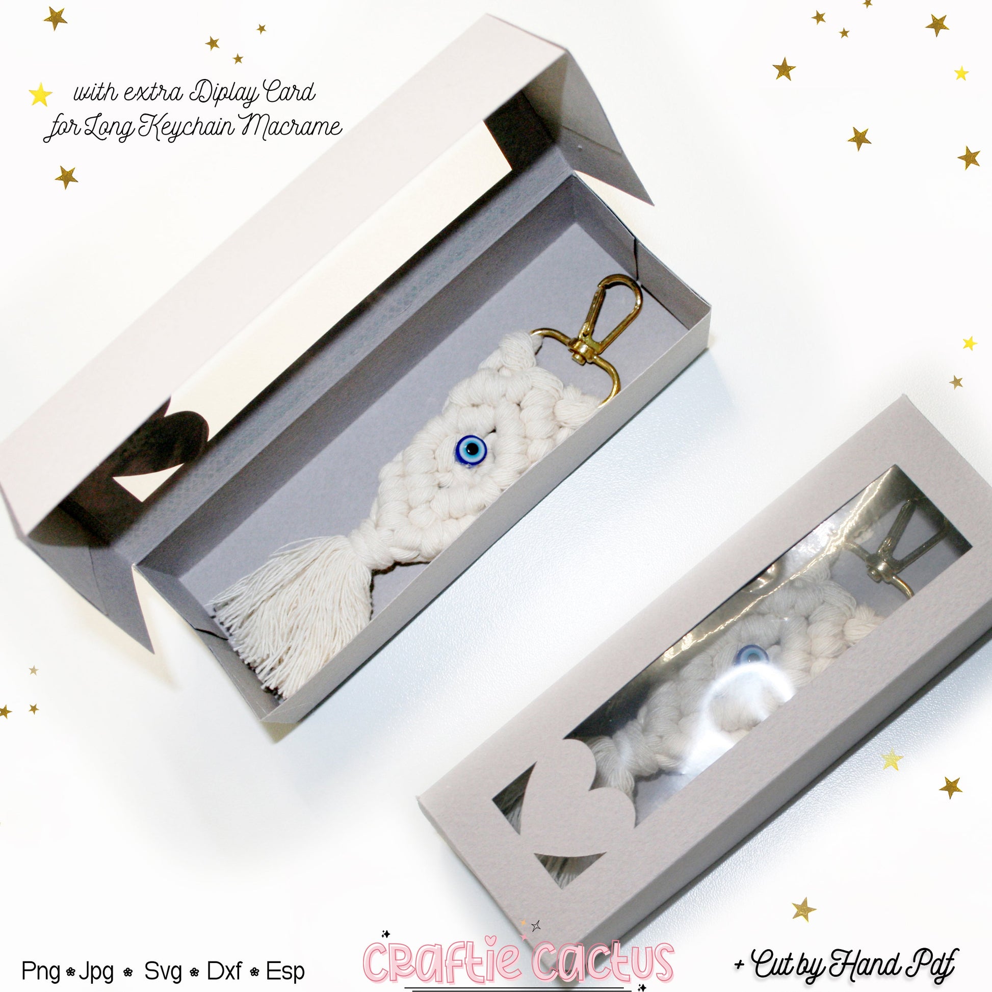 Rectangle Long Gift Box with heart window ( extra Display Card for Keychain Macrame ) Craftie Cactus