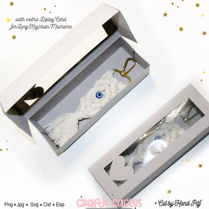 Rectangle Long Gift Box with heart window ( extra Display Card for Keychain Macrame ) Craftie Cactus