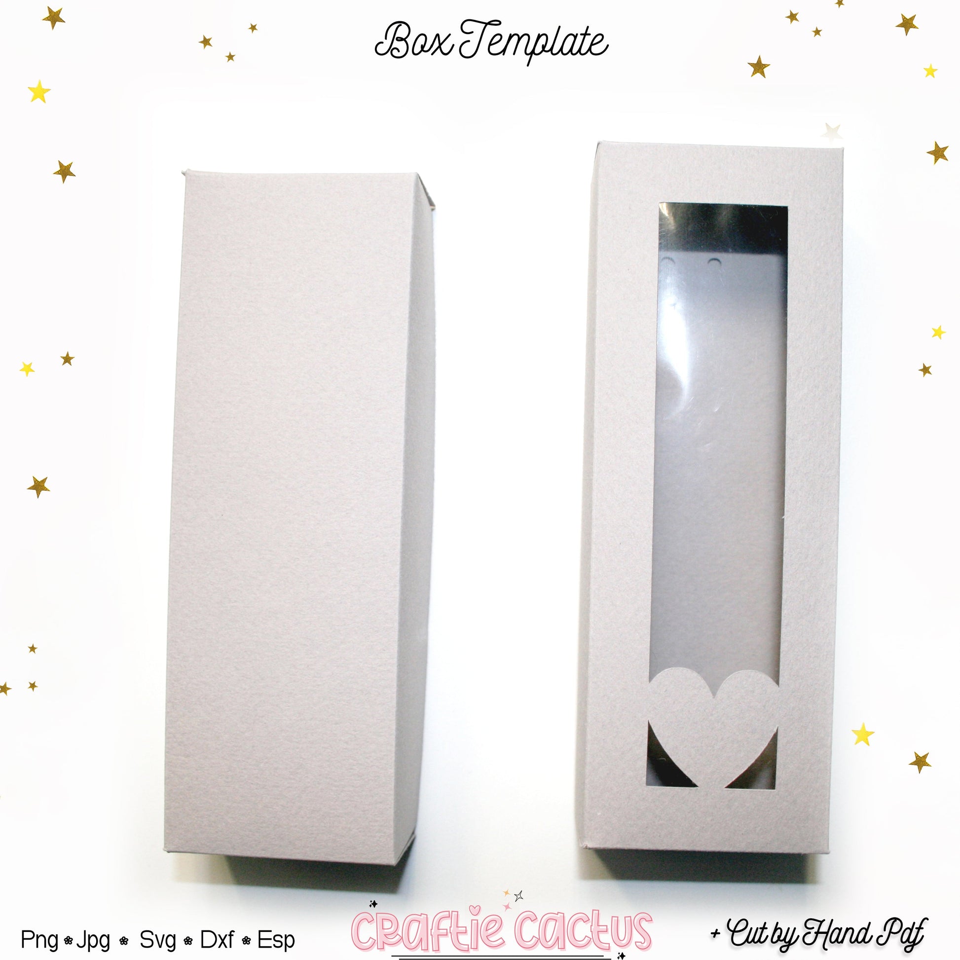 White box template with a cutout heart design on a white background