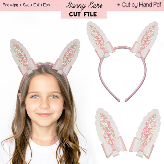 Bunny ears headband with glittery details on a white background