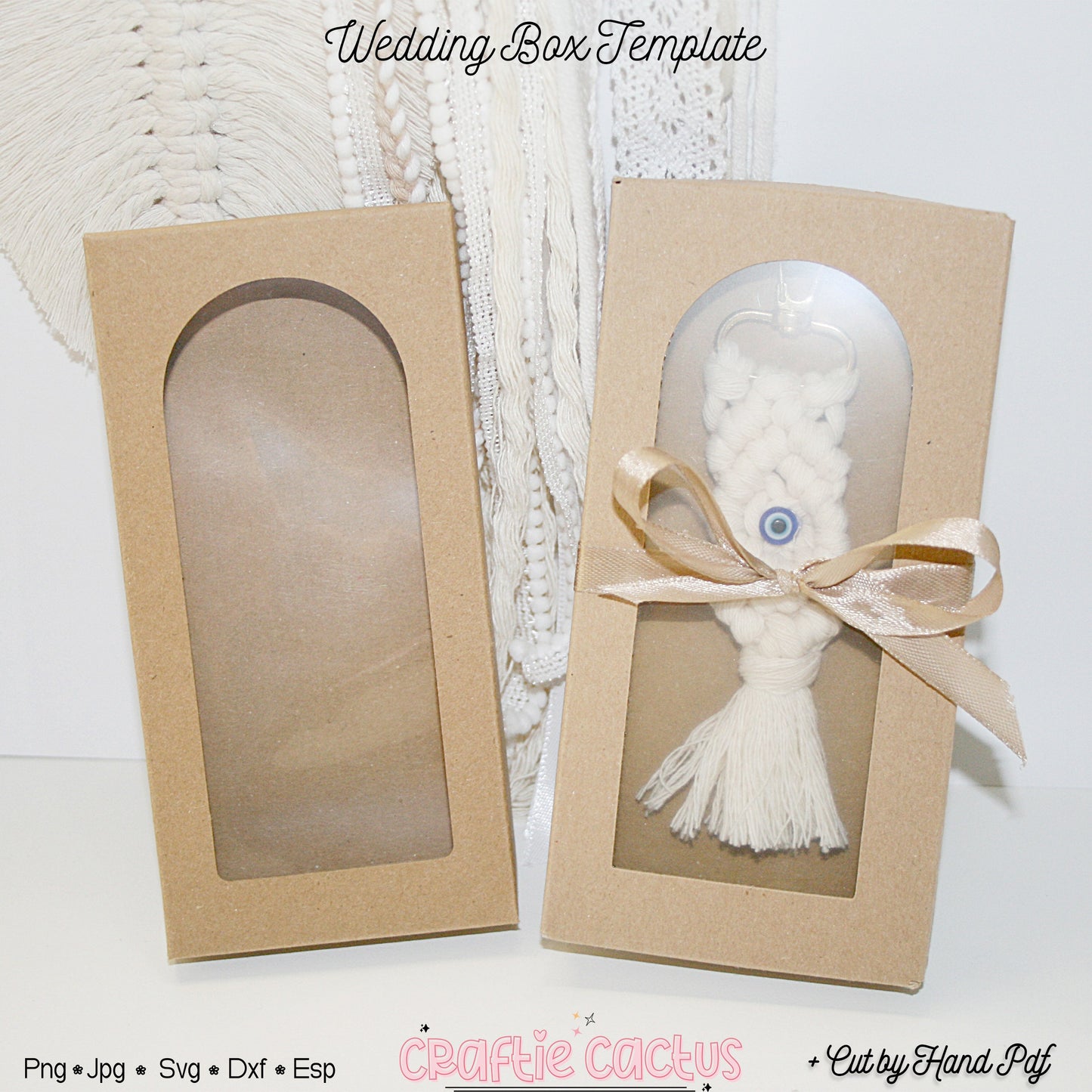 Boho Wedding Favor Box Template with window Craftie Cactus